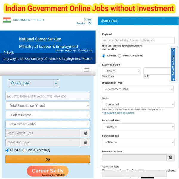 Indian Government Online Jobs Work From Home Without Investment