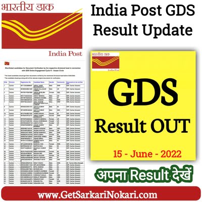 GDS result 2022, India post GDS result 2022,India post GDS recruitment 2022