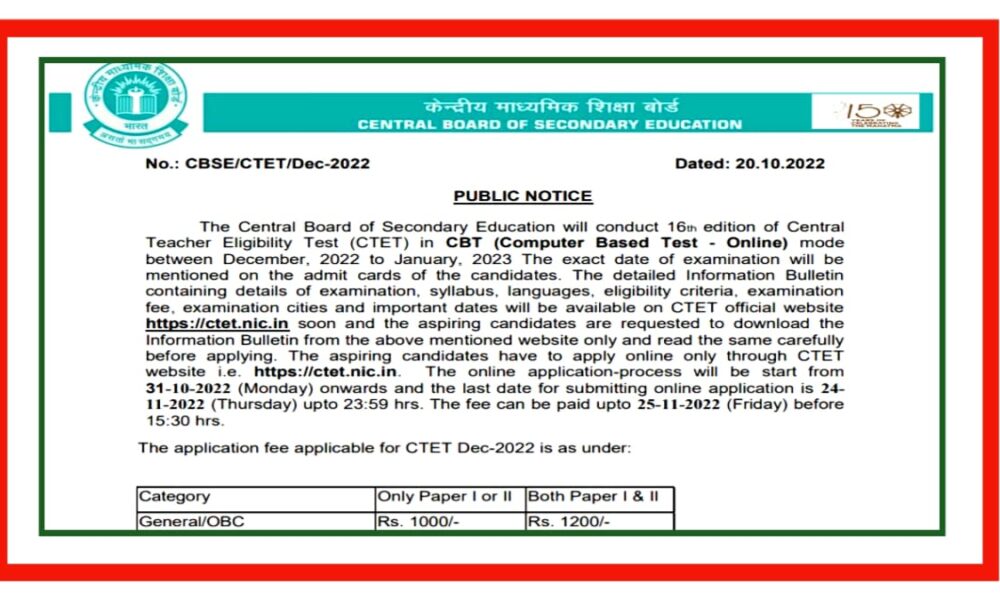 CTET 2022 Notification, Full Details, Apply Online Form » Sarkari Job ...